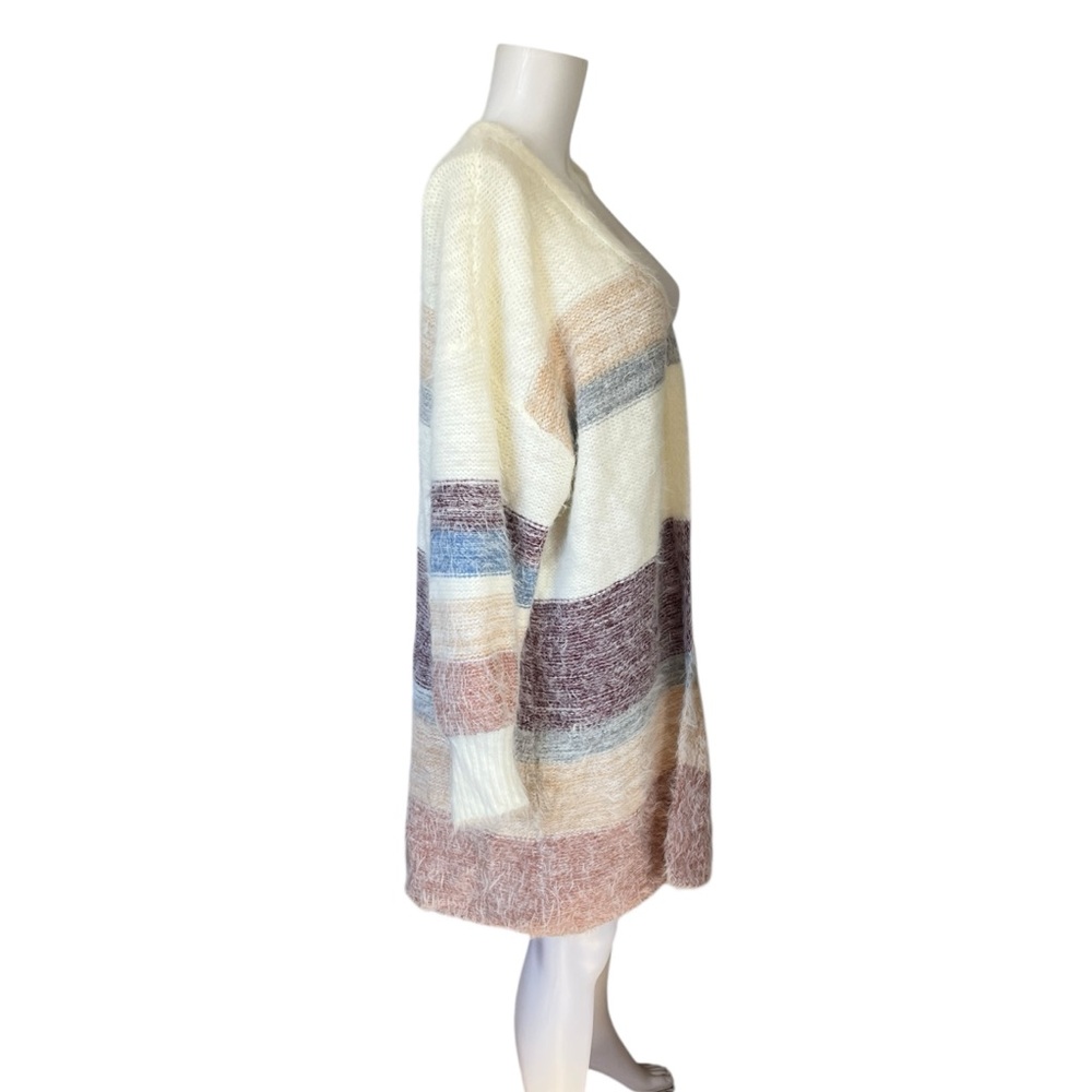 Oliver O Long Cardigan Sweater Fuzzy Knit Striped Open Front Womens Size XL - Picture 4 of 9